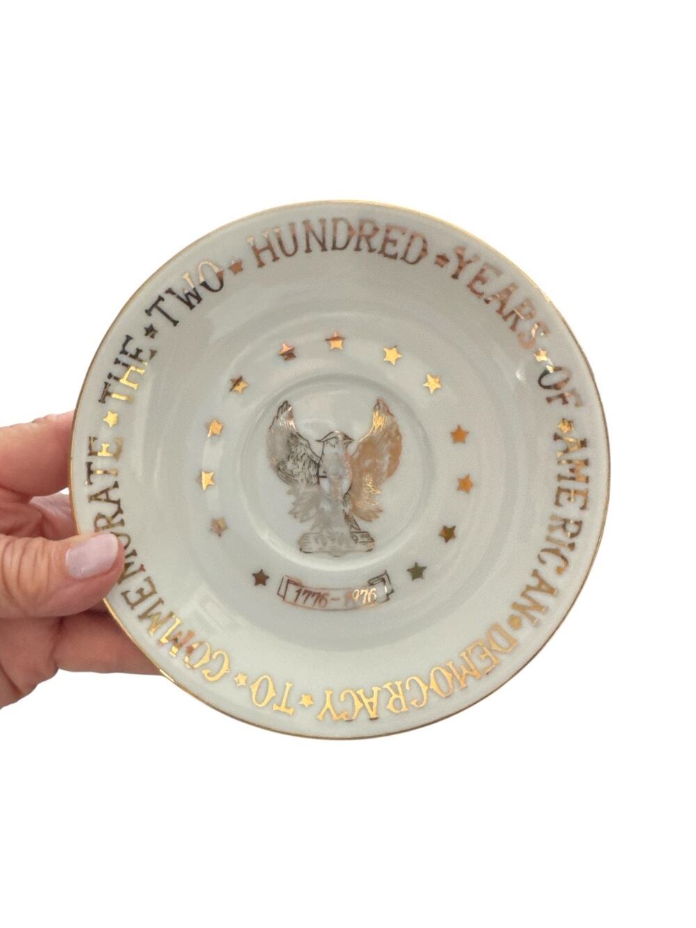 Bicentennial Collectible White and Gold Eagle Saucer